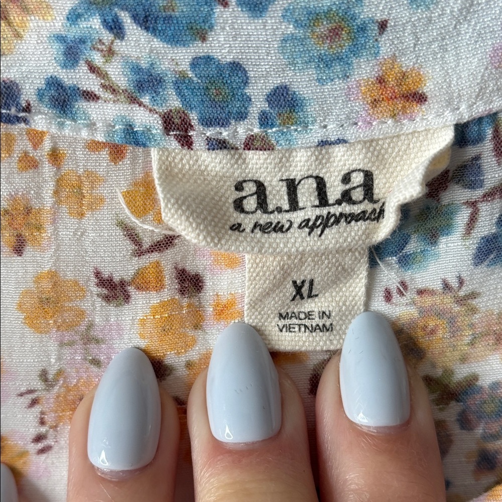 a.n.a Floral V-Neck Blouse - Cream with Blue & Mustard - Picture 2 of 9